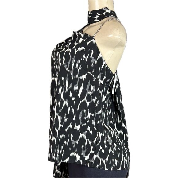 New York & Company XXL Black Animal Print Choker One Shoulder Chain Strap Top - Picture 5 of 6